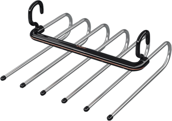 더홀릭 접이식 고급 바지걸이 얇은 플라스틱 프레임이 아닌 스테인리스 6단 편한 디피 멀티 옷걸이, 1개, 블랙