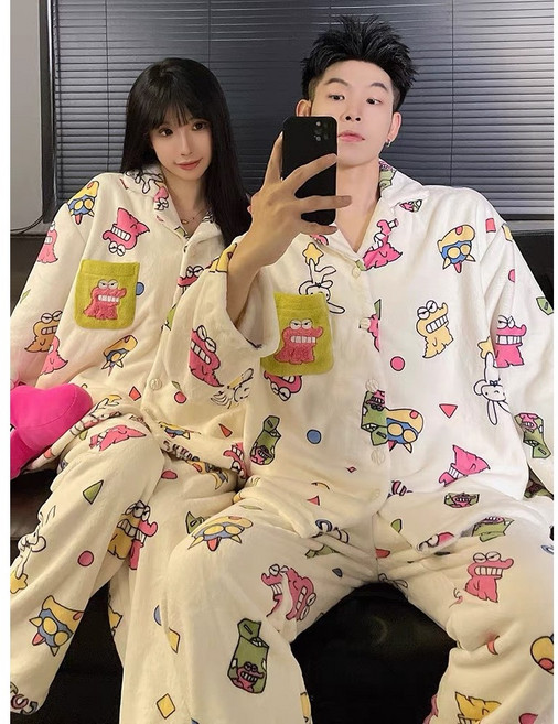 짱구 캐릭터 수면 잠옷 겨울 커플 파자마 극세사 상하세트