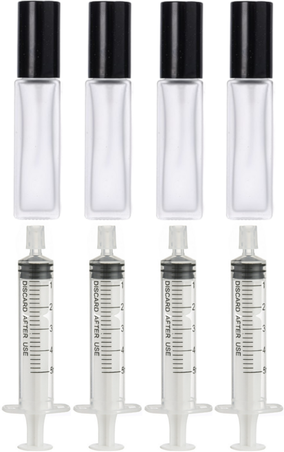 리빙패션 휴대용 미니 향수 공병 10ml + 소분 주사기, 4세트, 검정 불투명