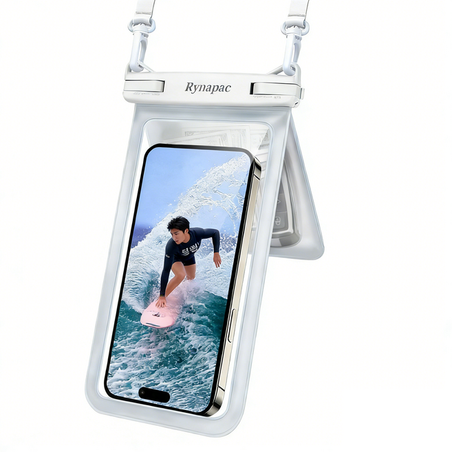 리나 갤럭시 아이폰 전기종 투명 이중포켓 길이조정 스트랩 방수팩, 1개, 화이트