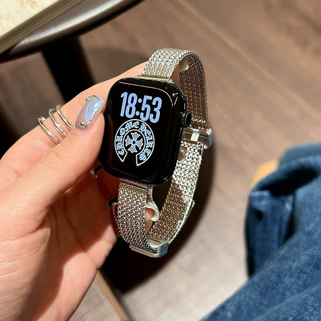 올해브 모던 슬림 메탈 애플워치 스트랩 밴드, 1개, 실버