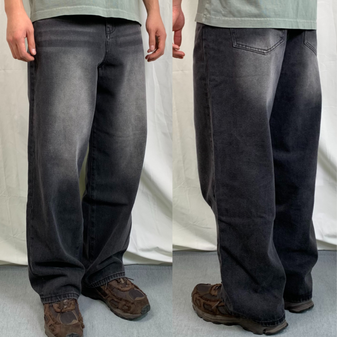 남자흑청바지 블랙진 와이드팬츠 빈티지 워싱 청바지 빅사이즈 데님팬츠 봄