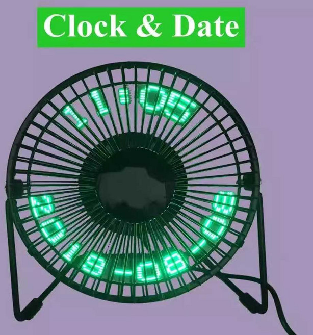 USB 홀로그램 선풍기 LED 시계 팬 탁상용 발광글씨, F 옵션이미지참고