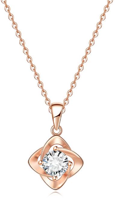 YANGTA 14k 여성용 심플 행운 클로버 큐도금로즈골드 목걸이