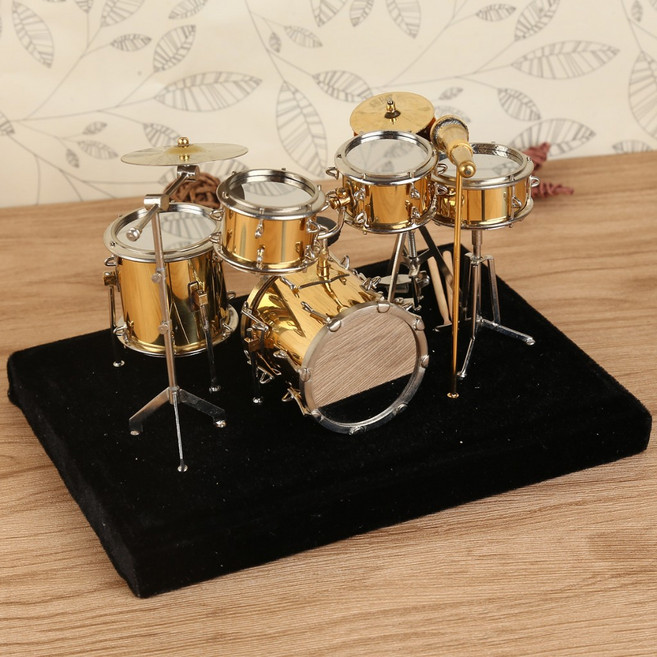 迷你鍍金爵士鼓模型 樂器擺飾 情人節禮物 聖誕節交換禮物 袖珍收藏, 1個