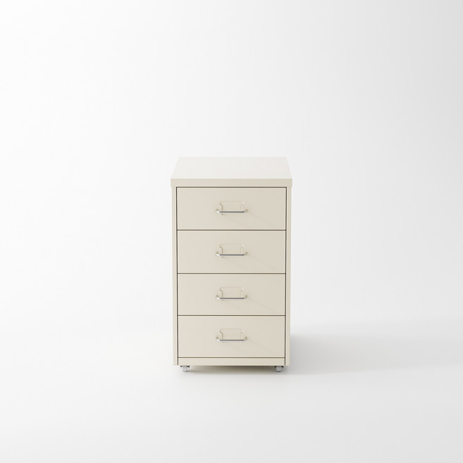 비유가구 Helmers 4개 실버 손잡이 서랍장 수납, 4단, 베이지