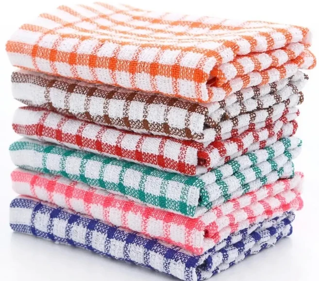 6개입 면 주방 티 타월 흡수성 보풀 없는 케이터링 레스토랑 천 접시 청소용, 01 1pc Red