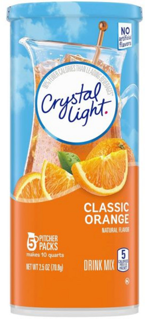 Crystal Light 아이스티 에이드 원액 분말 가루 크리스탈 라이트 레몬 아이스 티 자연 향료가 첨가된 파우더 음료 믹스 120개 팩 12박스의 10개 이동용 패킷, 클래식 오렌지
