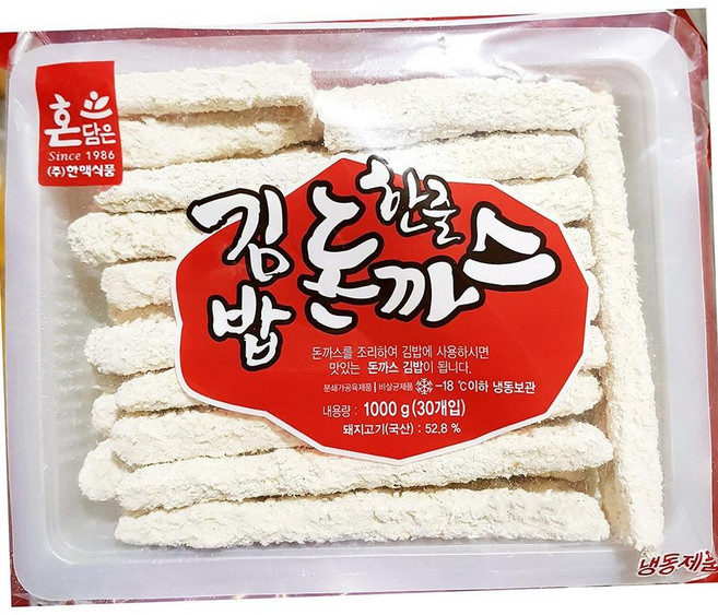한맥 김밥 돈까스 30개 1K 냉동돈까스 김밥용돈까스 학교급식돈까스, 1kg, 1개