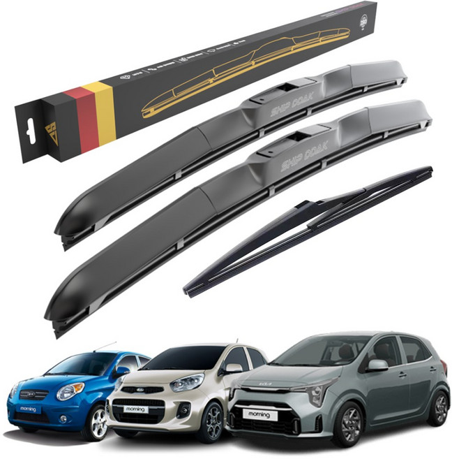 1+1+1 모닝 SA TA JA 전차종 호환 순정형 전면 후면 후방 뒷유리 와이퍼 하이브리드 세트, SW-뉴/모닝(04-11)550+400, SRB310(12in)뉴/모닝04-11.01