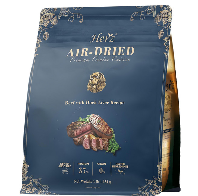Herz 赫緻 無穀低溫風乾犬飼料, 1袋, 454g, 美饌嫩牛佐頂級鴨肝