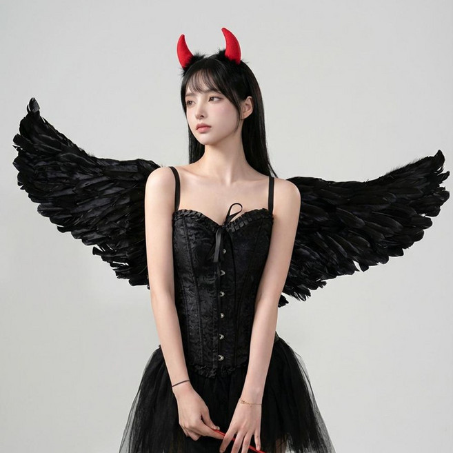 키치셀럽 앤젤앤데빌 파티용품 대형 천사날개 악마 할로윈 나비 코스튬, 1세트, 퓨어데빌3kit_블랙