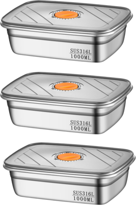 전자렌지용 스텐 밀폐용기 직장인 도시락 밀폐 직사각형, 1세트, 1000ml3p