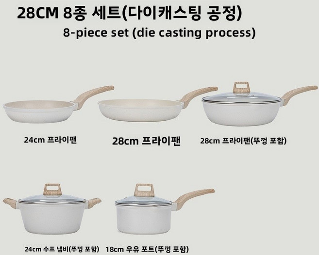 프라이팬 볶음팬 코팅팬 프라이팬 2종/3종 초경량 무PFOA 주방팬 모음, 28CM-8종 세트