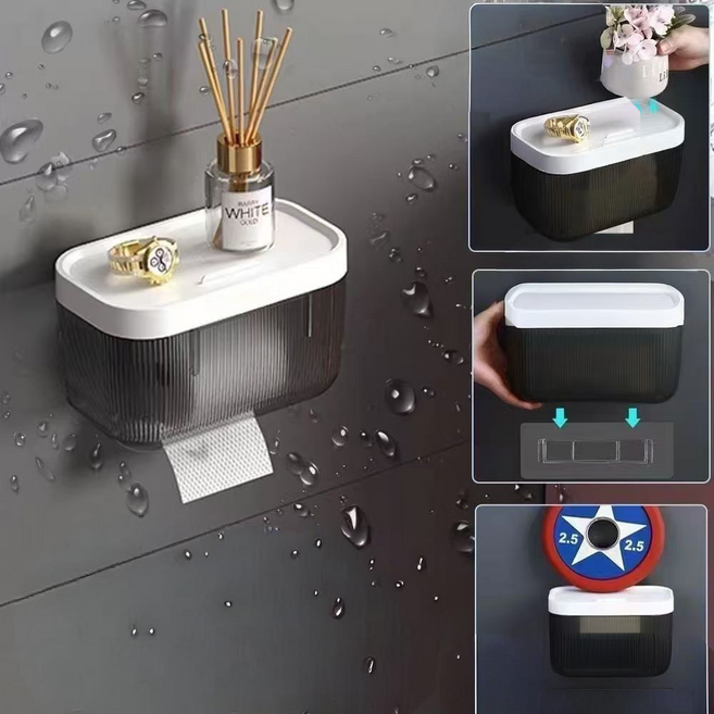 갱모아 무타공 방수 상단선반 휴지걸이, 화이트, 1개