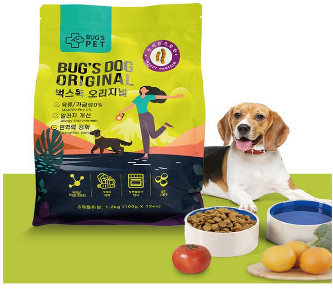 벅스펫 벅스독 오리지널 사료 1.2kg HIT, 밀웜, 100g, 12개