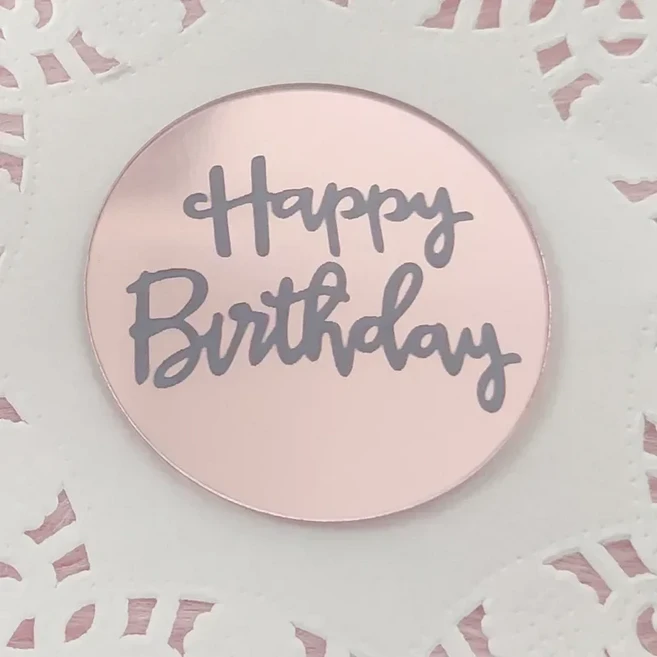 생일 축하 컵케이크 토퍼 골드 아크릴 원형 디저트 DIY 장식 삽입 14세 이상 파티 10 개, 08 Round1 Rose Gold