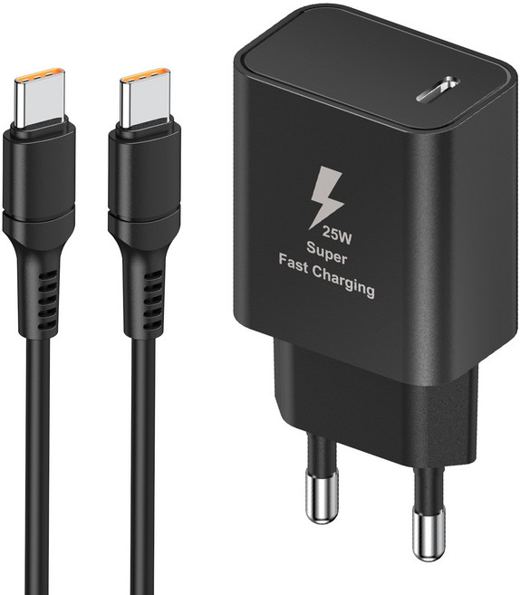 YINTO c타입 고속 충전기 25W PD3.0 PPS + C TO C 1.5M 100w 케이블 세트, 1세트, 블랙