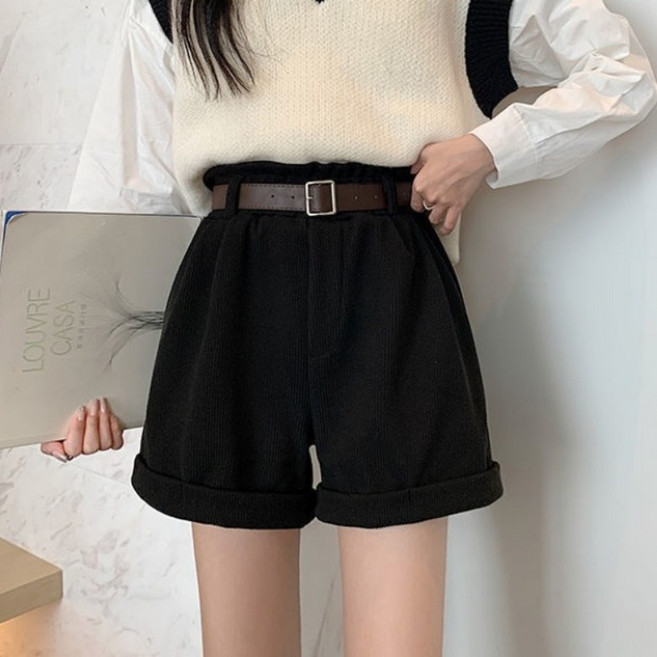 아이엠몽 여성용 하피로 코듀로이 롤업 숏 팬츠 + 벨트