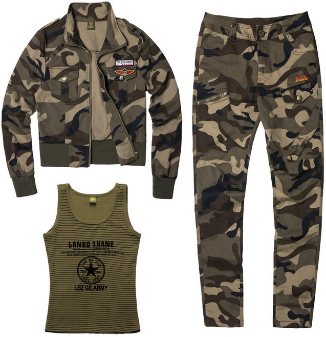 봄 가을 슬림 캐주얼 여성 슬림 카모 밀리터리 자켓