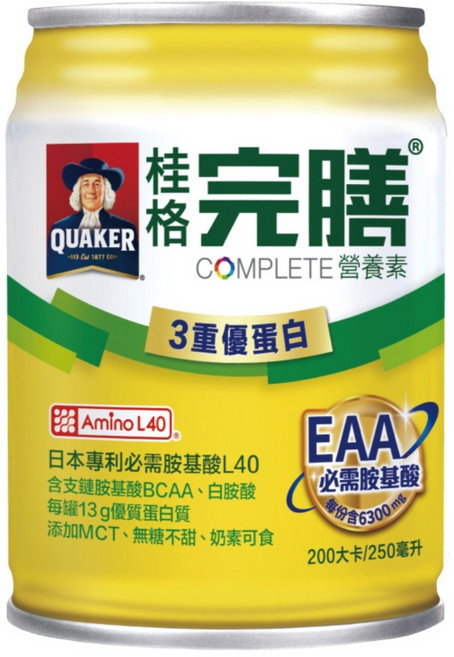 桂格完膳 COMPLETE 營養素，三重優質蛋白，添加必需胺基酸，無糖配方，適合乳糖不耐症者, 250g, 24個