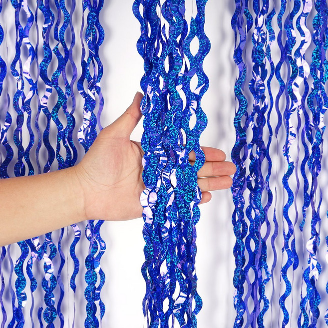 파티짱 웨이브 홀로그램 파티 커튼 장식 포토존 배경, 웨이브 파티커튼 (홀로그램 블루), 4개