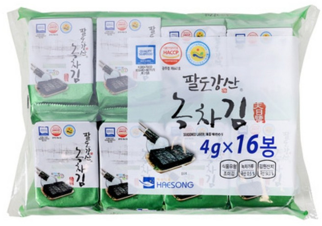 팔도강산 녹차김 16입, 5개, 64g