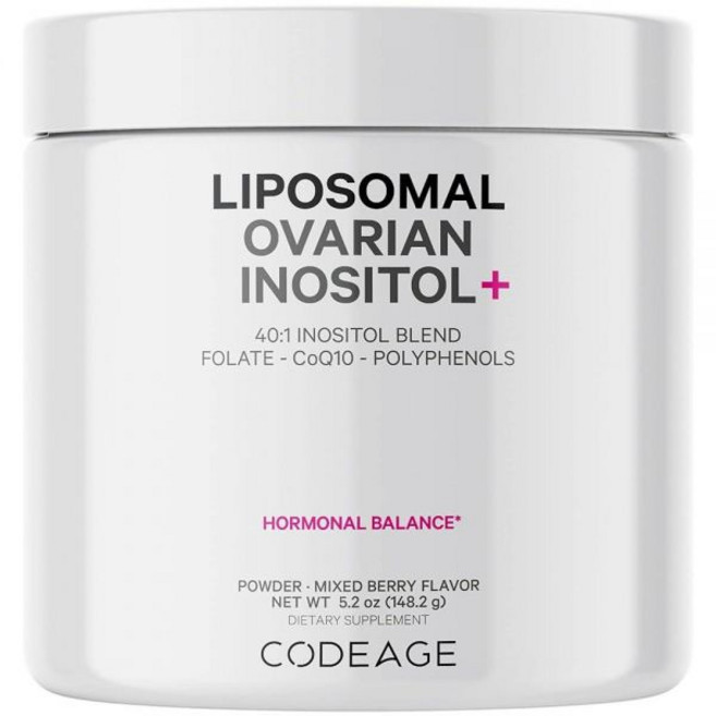 Codeage 리포솜 난소 이노시톨 파우더 - 묘이노시톨 및 D-키로-이노시톨 40:1 블렌드 엽산 5-MTHF CoQ10 석류 와일드 블루베리 2개월 분량 혼합 베리 맛, Codeage 리포솜 난소 이노시톨 파우더 - 묘이노시, 1개, 148.2g