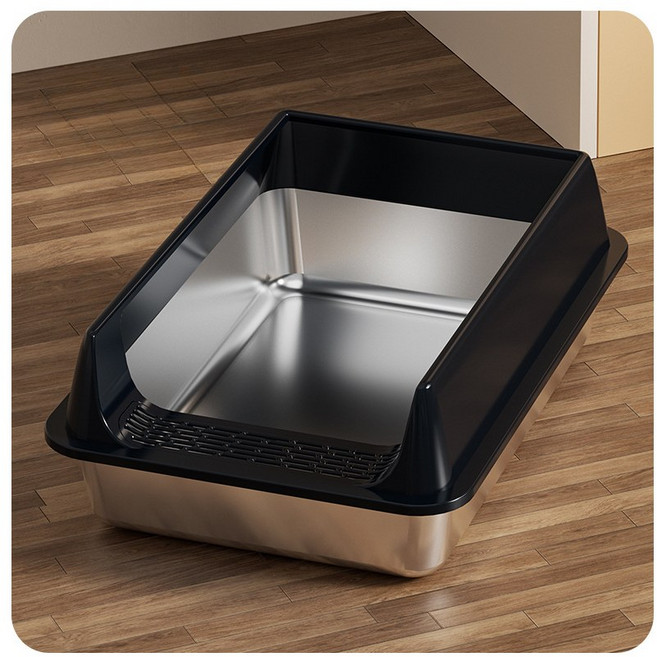 HAPPOM 초대형 고양이 위생 청결 스테인리스 화장실 다묘가정 60x40x30, 1개, 블랙