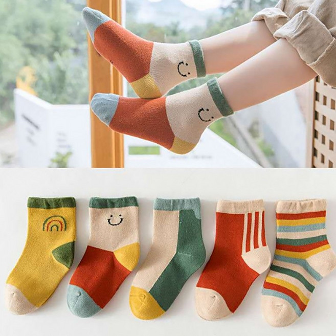 준캡 무지개스마일 아동양말 5족 세트