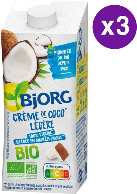 비요르그 프랑스 라이트 코코넛 크림 BJORG Creme De Coco Legere, 3개, 200ml