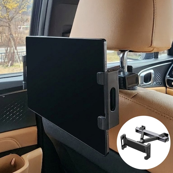 카에로 왕튼튼 차량용 태블릿 스마트폰 뒷좌석 헤드레스트 거치대, 메탈 블랙, 1개