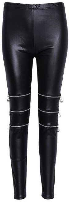 여성 가짜 가죽 스트레치 스키니 연필 바지 지퍼 장식 레깅스