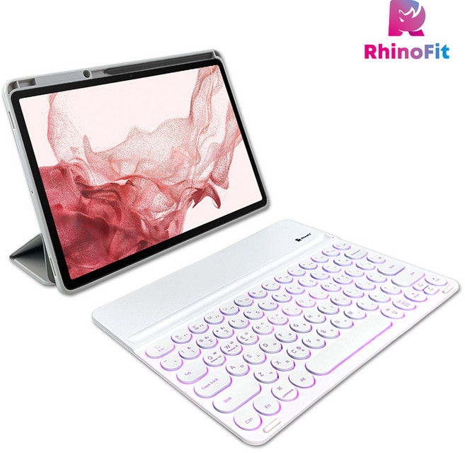라이노핏 와이드 블루투스 키보드+클리어쉴드 플러스 케이스 세트 (갤럭시탭 S7+/S7 FE/S8+), 블랙, 페일 라벤더, 1개