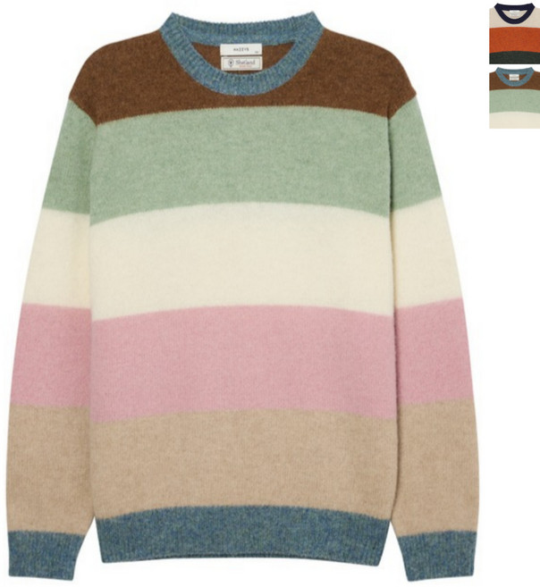 헤지스 맨 셔틀랜드 울 컬러 블록 니트 남성 의류 라운드 넥 긴팔 스웨터