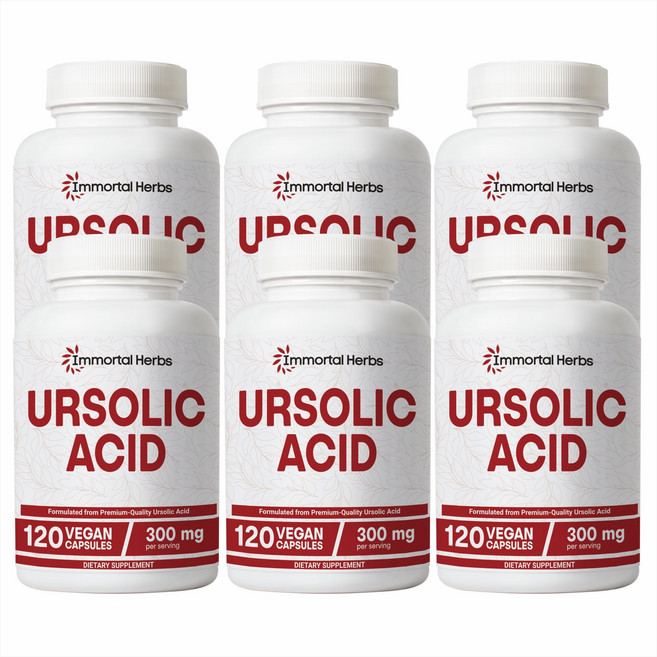 Immortal Herbs 여성 및 남성용 우르솔산 보충제 300mg 120알 로즈마리 잎 추출물 분말 비-GMO 및 글루텐 프리 우르솔산 캡슐, 6개, 120정