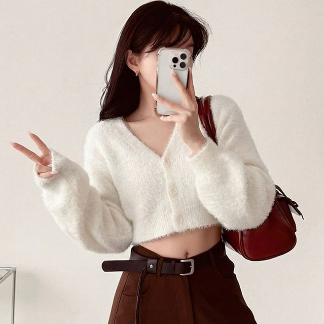 글램디브 뉴카롤스 퍼 니트 가디건 보들보들 AA1654