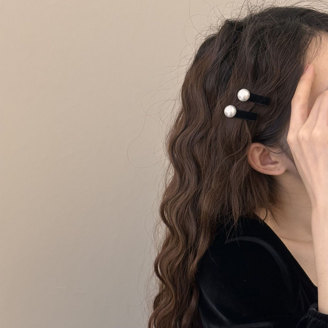 니렌스 벨벳 진주 미니 옆머리 헤어핀 세트