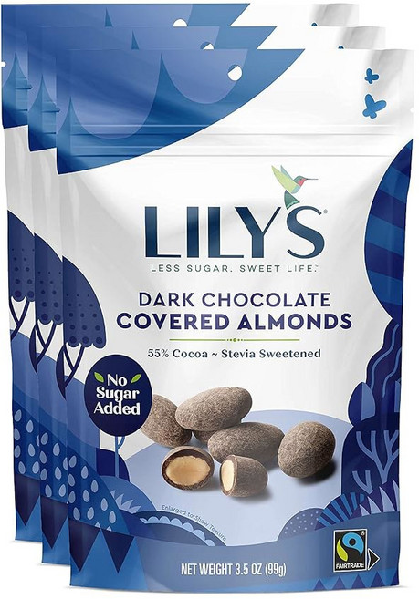 by Lily's 초콜릿 릴리의 스위트 다크 코팅 아몬드 스테비아로 만들어졌으며 무설탕 저탄수화물 케토 친화 크리스마스 캔디 공정 글루텐 프리 및 비변형 성분 3.5온스3개 묶, 1개, 99g