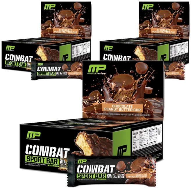 머슬팜 컴뱃 크런치 스포츠 프로틴 바 초콜릿 피넛 버터 컵 12개입, 63g, 3개 - 쿠팡