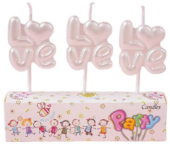 愛心生日蠟燭 派對蛋糕裝飾, 1個, 珠光白LOVE字母蠟燭*3支