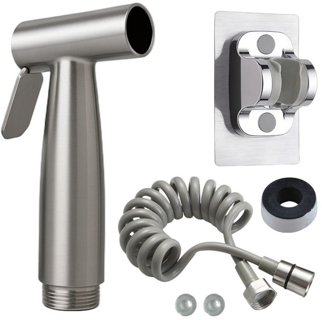 제이에스맘 스텐 베란다 욕실 스프레이건 화장실 청소건 5m 호스 실버 세트, 1세트