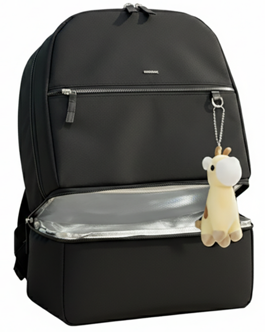 베베슬 클램셸 보냉 기저귀가방 백팩 대형, 블랙