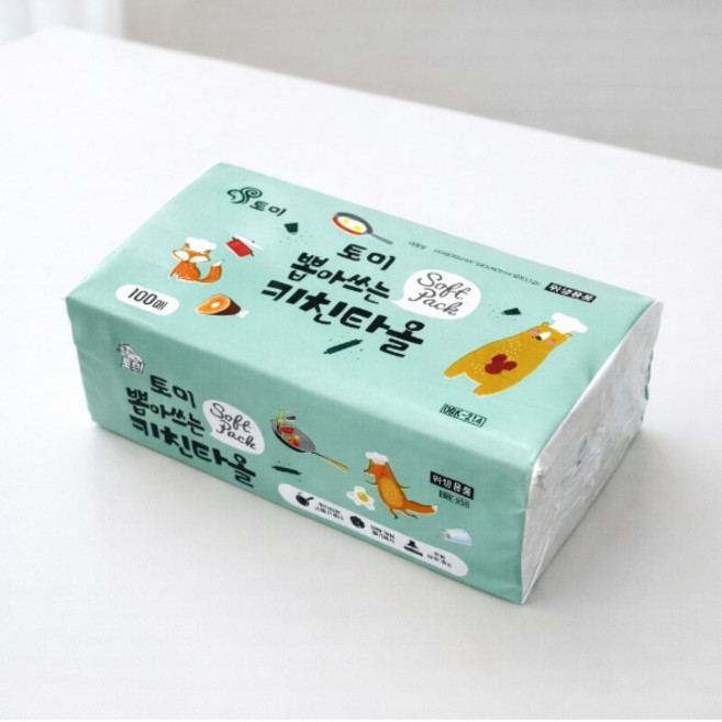 뽑아쓰는 키친타올 100매 4개 가정 주방 업소 식당 3겹 천연펄프 티슈, 100개입