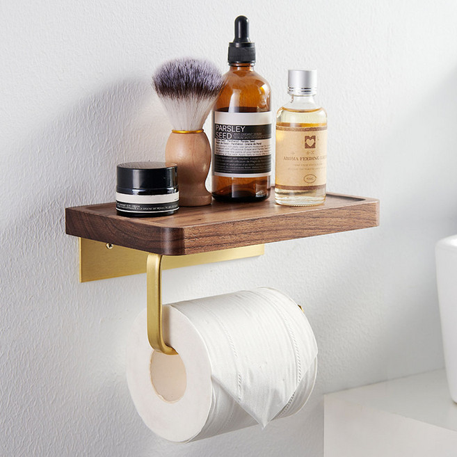 하우스팡 원목 메탈 미니선반 우드 휴지걸이, 1개, Gold