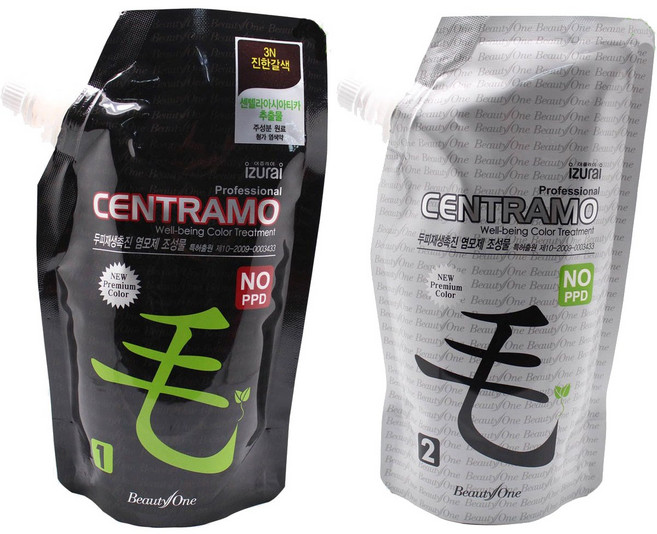 뷰티원 프리미엄 센트라모 오징어먹물 자극없는 새치 흰머리 염색코팅제 칼라염색크림 염색약 500g, 1N_자연흑갈색, 1제(염모제) + 2제(산화제) 각 500g 1세트, 1개