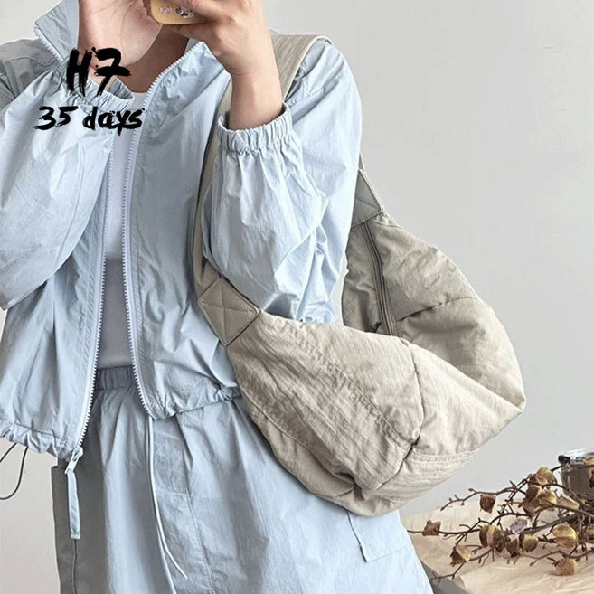 尼龍餃子包 韓國簡約中性風斜挎牛角包, 1個, 米白色（加強版可對比）單包（關注收藏贈送徽章）