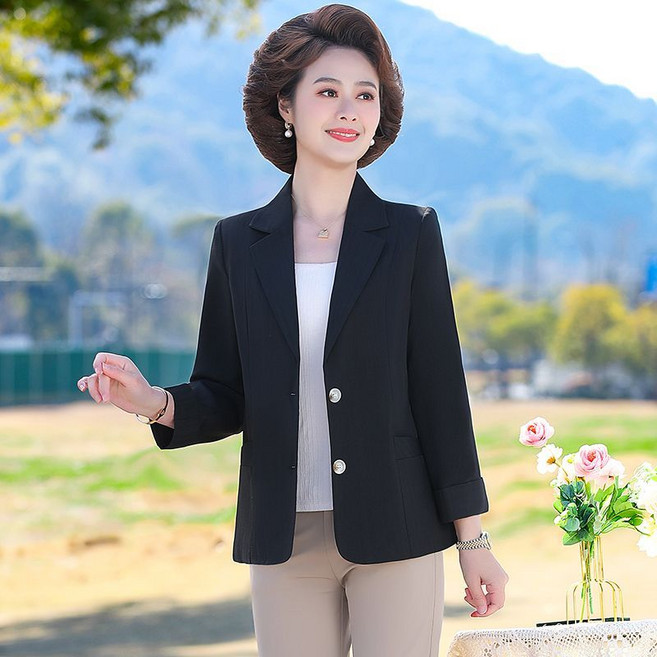 봄가을 중년 여성 정장 자켓 중년 여성 봄 가을 캐주얼 숏 재킷 우아한 스타일 정장 코디 필수 아이템 CBB