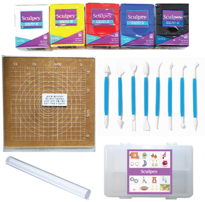 스컬피 초보세트/폴리머클레이 5색+도구 8종+보관함+설명서, 1세트