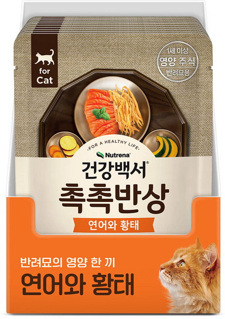 건강백서 어덜트 고양이 촉촉반상 습식사료, 연어+황태, 80g, 10개